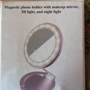 Magnetic Phone Holder with Makeup Mirror - Pink
